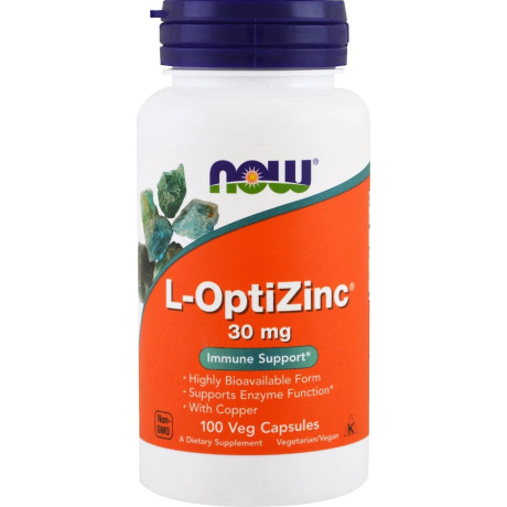 NOW L-OptiZinc Zinek + Měď, 30 mg, 100 rostlinných kapslí
