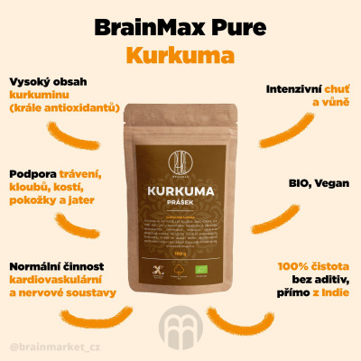 BrainMax Pure Kurkuma BIO prášek, 100 g
