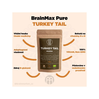 BrainMax Pure Turkey Tail (Coriolus) prášek, BIO 100g