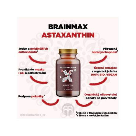 BrainMax Astaxanthin (Astaxantin) BIO, 8 mg, 60 rostlinných kapslí