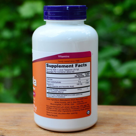 NOW Acerola prášek, přírodní vitamin C, 170 g (6 oz)
