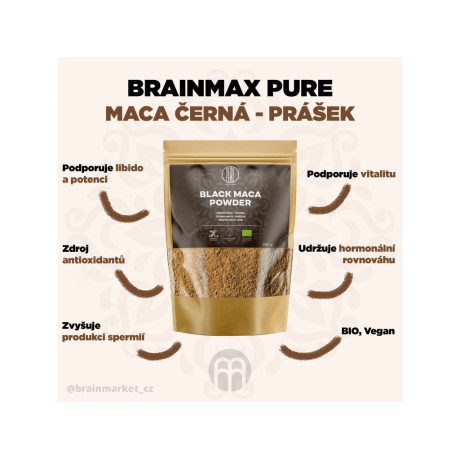 BrainMax Pure Maca černá BIO, prášek 200g