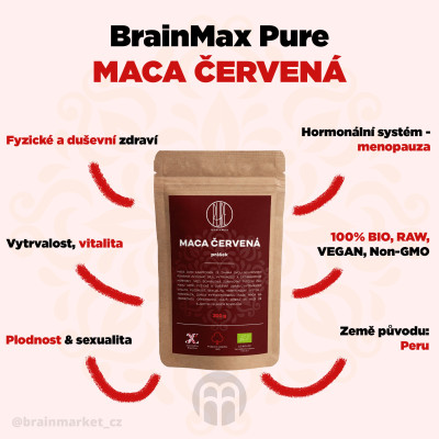BrainMax Pure Maca červená BIO prášek, 200 g