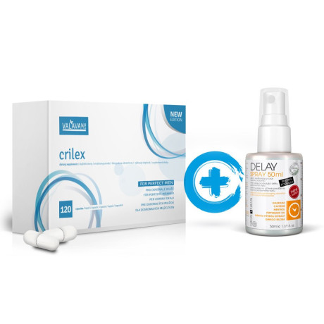 Akční balíček Crilex 120 kapslí + Delay spray 50ml na oddálení ejakulace -Akční balíček pro lepší výdrž