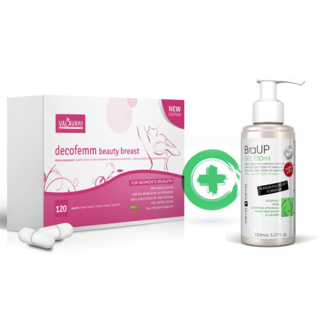 Akční balíček DecoFemm beauty breast 120 kapslí + BraUP Gel 150ml, pegrastore.cz