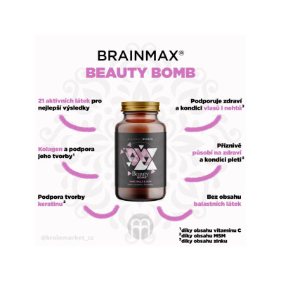 BrainMax Women Beauty Bomb, vlasy, nehty, pleť, 90 rostlinných kapslí