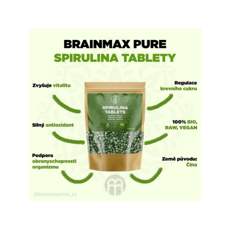 BrainMax Pure Spirulina Tablets BIO, 500 tablet, PegraStore.cz
