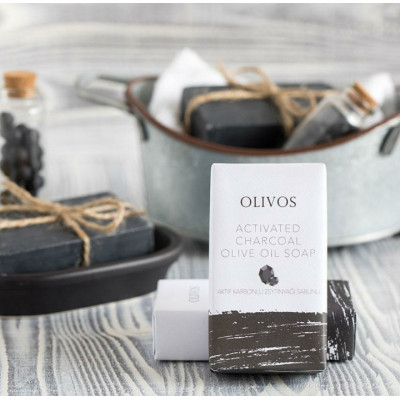 OLIVOS Přírodní mýdlo s extra panenským olivovým olejem a dřevěným uhlím, 125 g