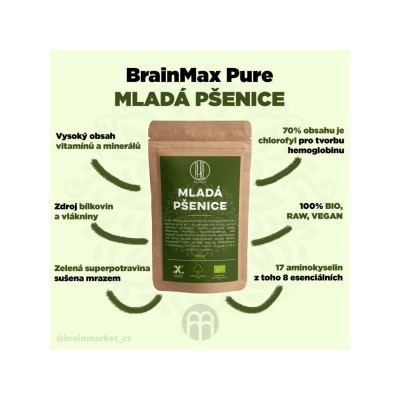 BrainMax Pure Mladá pšenice BIO, 150 g