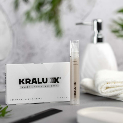 Kralux –⁠ sérum na vlasy a vousy proti šedinám a vypadávání, 2 x 15 ml