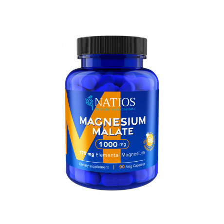 NATIOS Magnesium Malate 1000 mg + B6, 90 veg. kapslí, (elem. hořčík 170 mg)