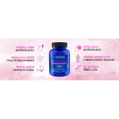 NATIOS Fenugreek & Blessed Thistle Extract, Pískavice & Benedikt, 2000 mg, 120 veg. kapslí