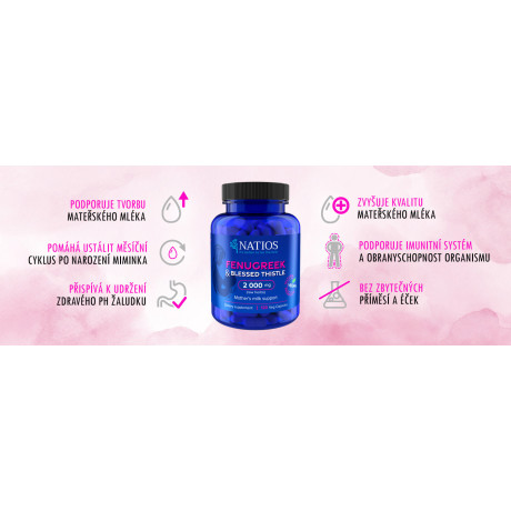 NATIOS Fenugreek & Blessed Thistle Extract, Pískavice & Benedikt, 2000 mg, 120 veg. kapslí