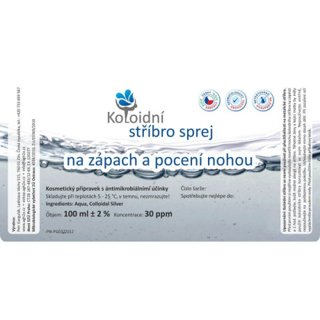 Koloidní stříbro 30 ppm – sprej na zápach nohou 100 ml | pegrastore